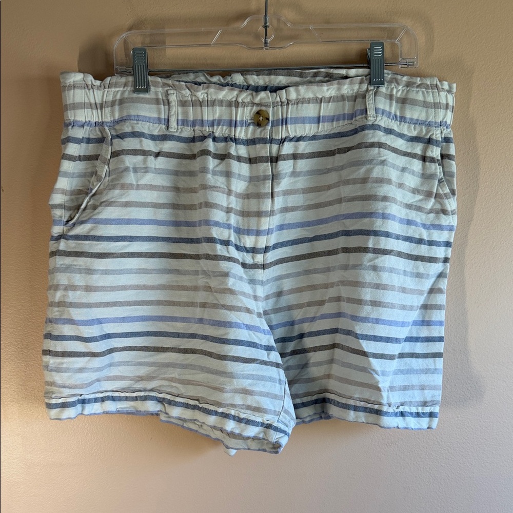 J. Jill White Swim Trunks with Blue & Gray Stripes